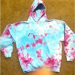 Large unisex cotton  pullover hoodie. Hand dyed pink and Turquoise. Never worn.